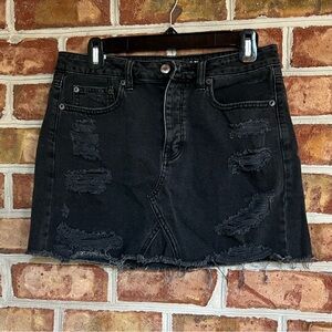 American Eagle Outfitters Black denim jeans distressed Mini Skirt. Size 6